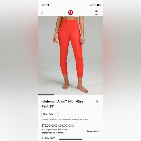 NWT Lululemon Align Pants 25 Size 4 - Picture 3 of 4